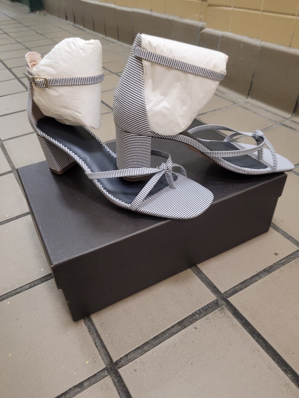 J. Crew Striped Ankle-Wrap Sandals in Navy and White - Picture 2 of 10